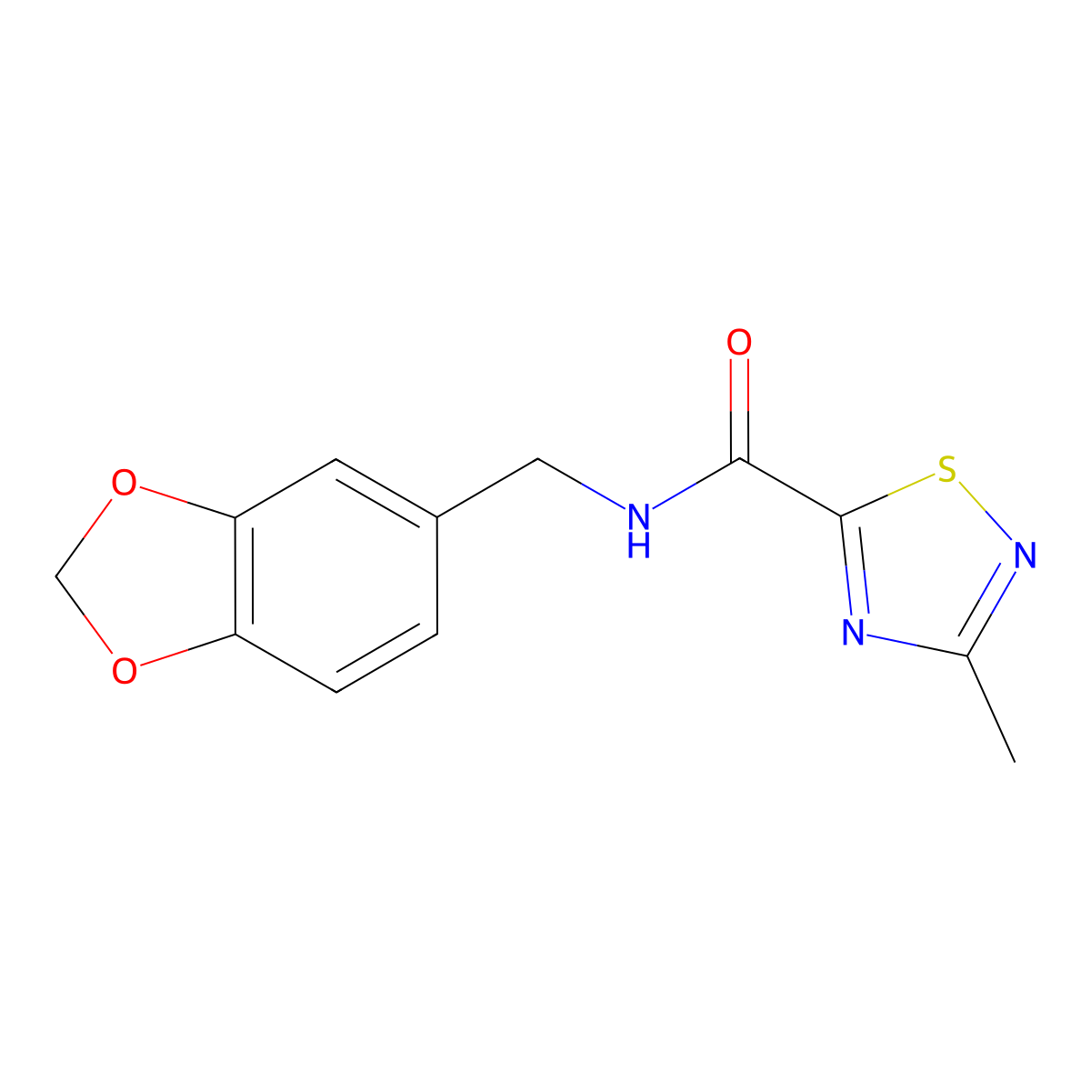 N-(benzo[d][1,3]dioxol-5-ylmethyl)-3-methyl-1,2,4-thiadiazole-5-carboxamide molecular structure, CAS 1448071-30-4
