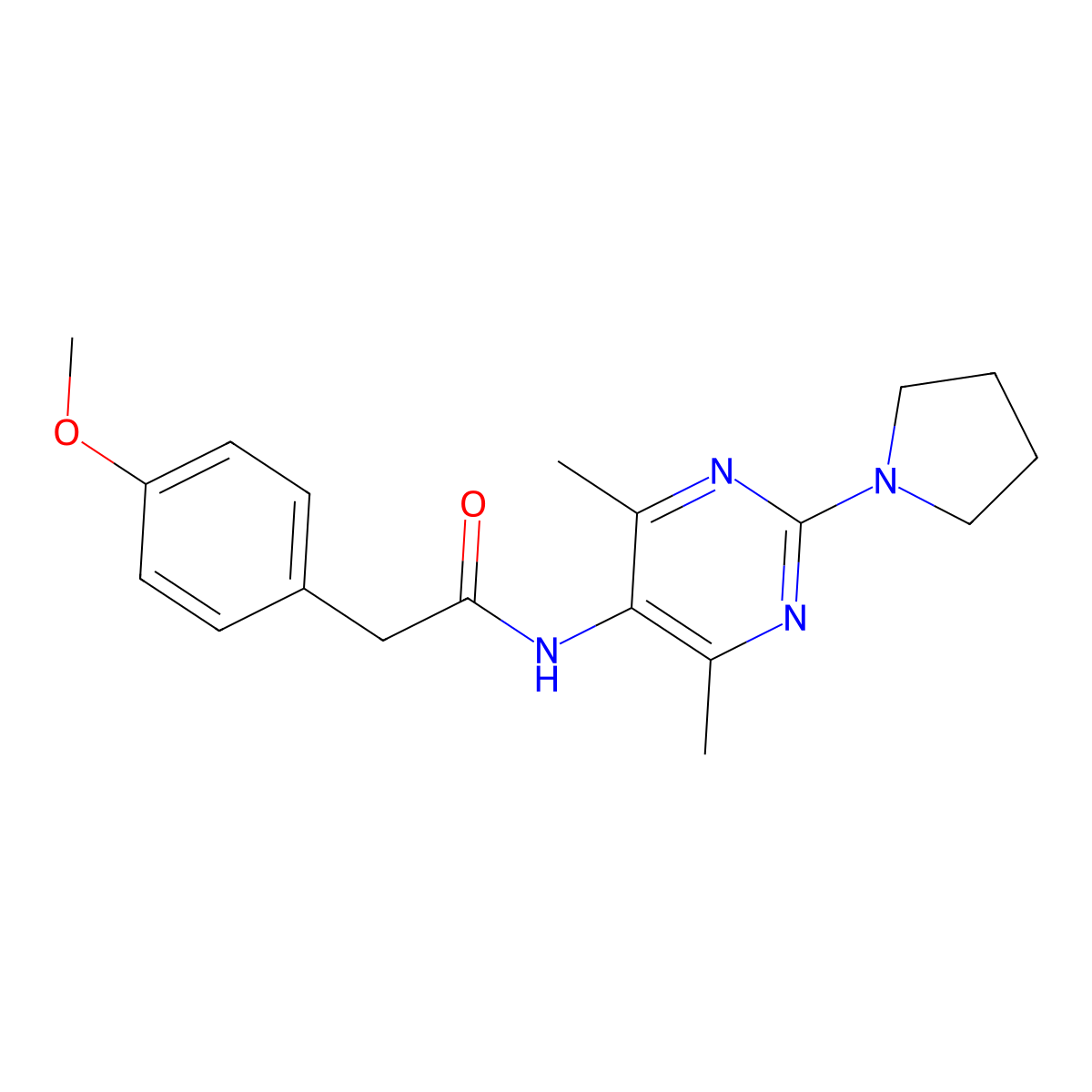 N-[4,6-Dimethyl-2-(pyrrolidin-1-YL)pyrimidin-5-YL]-2-(4-methoxyphenyl)acetamide molecular structure, CAS 1448071-39-3