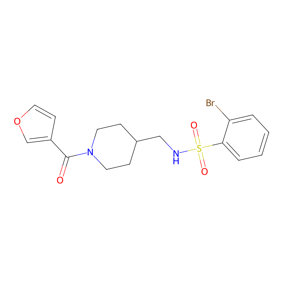 2-bromo-N-((1-(furan-3-carbonyl)piperidin-4-yl)methyl)benzenesulfonamide molecular structure, CAS 1448071-44-0