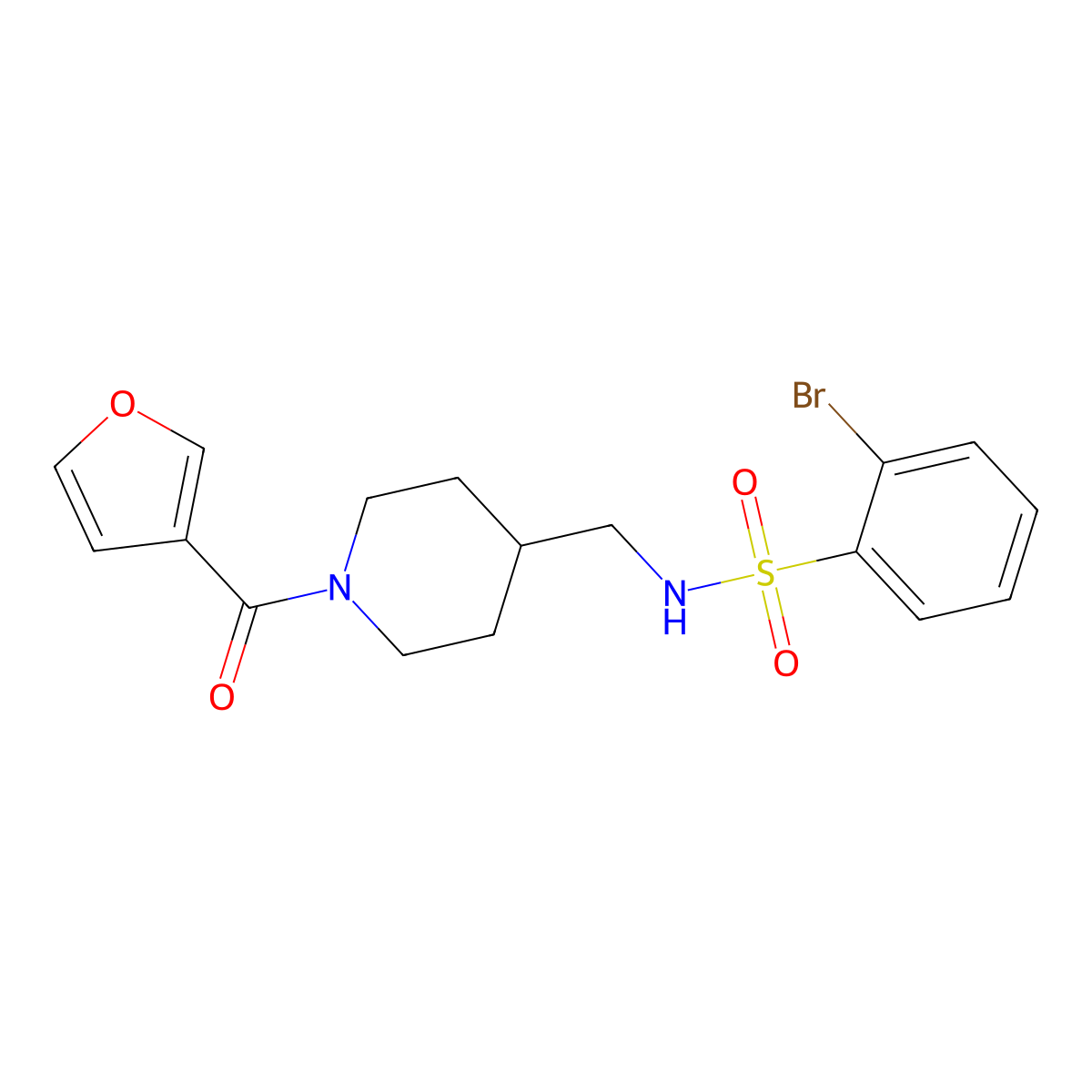 2-bromo-N-((1-(furan-3-carbonyl)piperidin-4-yl)methyl)benzenesulfonamide molecular structure, CAS 1448071-44-0