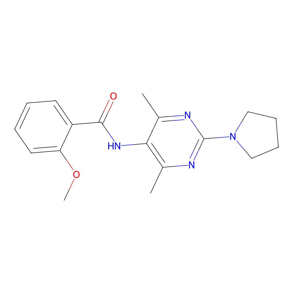 N-(4,6-dimethyl-2-(pyrrolidin-1-yl)pyrimidin-5-yl)-2-methoxybenzamide molecular structure, CAS 1448071-49-5