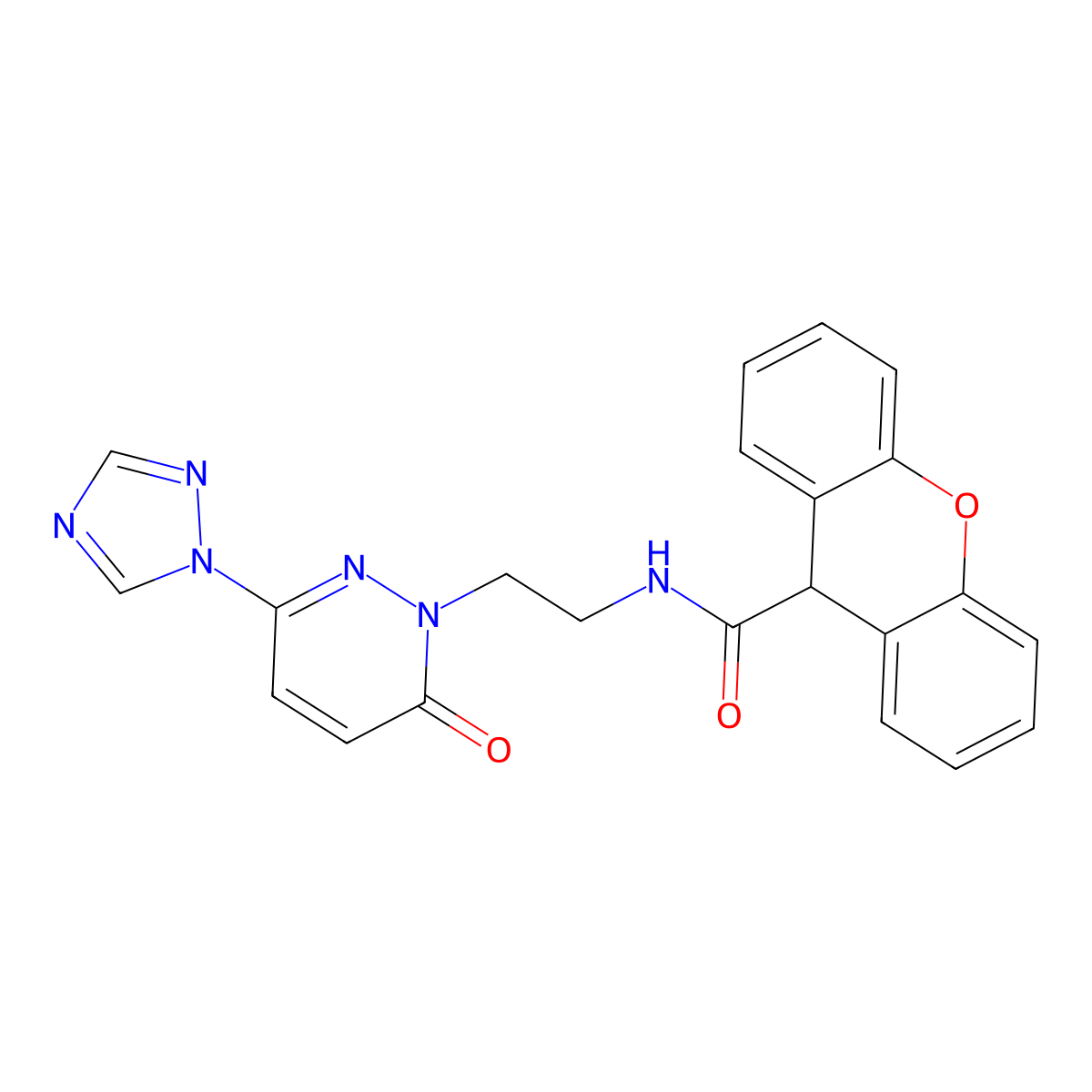 N-(2-(6-oxo-3-(1H-1,2,4-triazol-1-yl)pyridazin-1(6H)-yl)ethyl)-9H-xanthene-9-carboxamide molecular structure, CAS 1448071-57-5