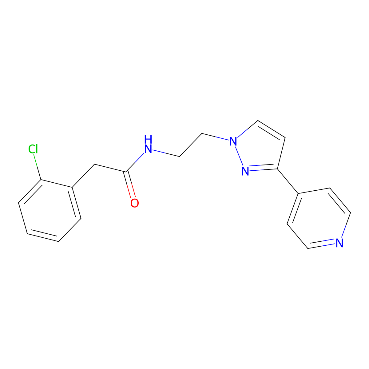 2-(2-chlorophenyl)-N-(2-(3-(pyridin-4-yl)-1H-pyrazol-1-yl)ethyl)acetamide molecular structure, CAS 1448071-58-6
