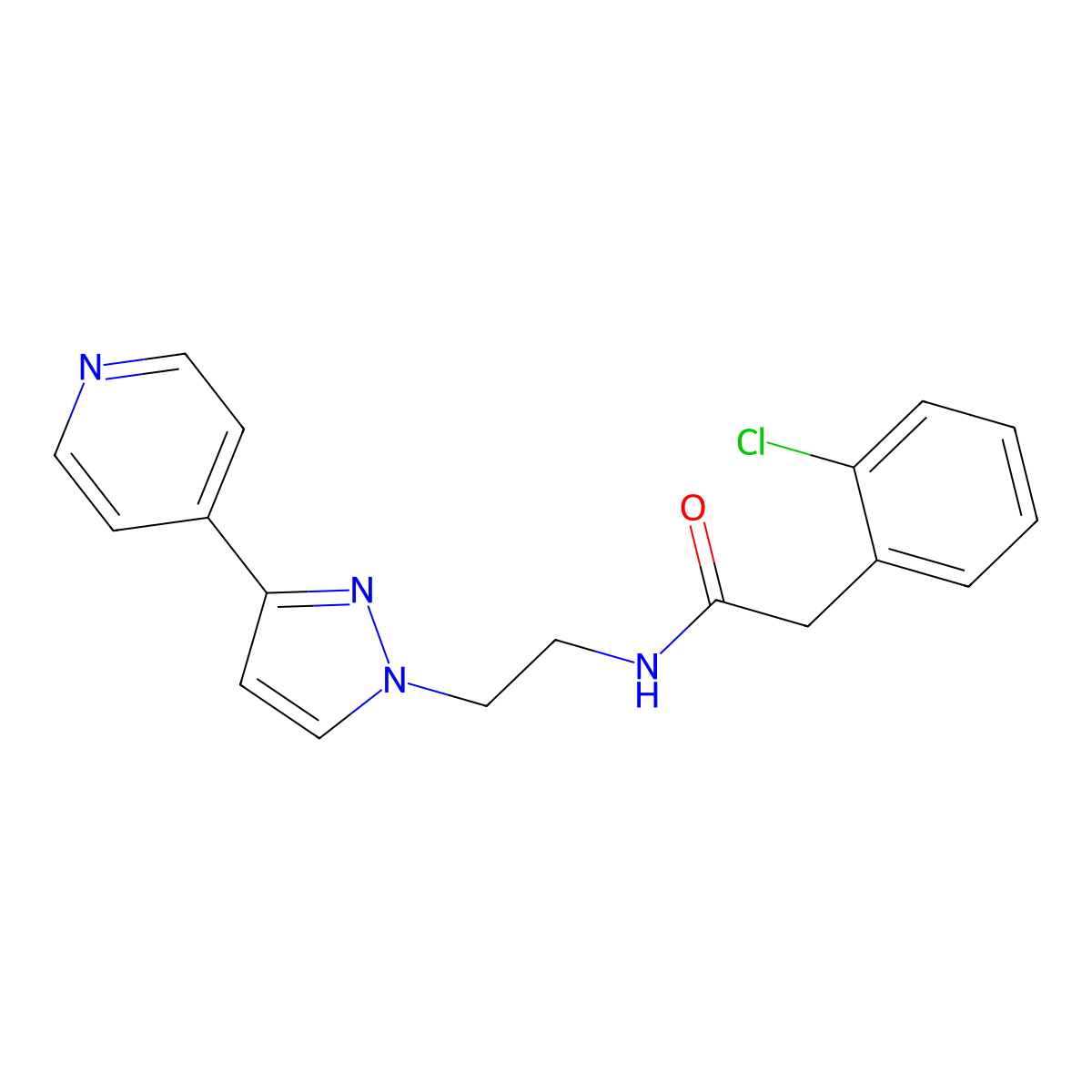2-(2-chlorophenyl)-N-(2-(3-(pyridin-4-yl)-1H-pyrazol-1-yl)ethyl)acetamide molecular structure, CAS 1448071-58-6