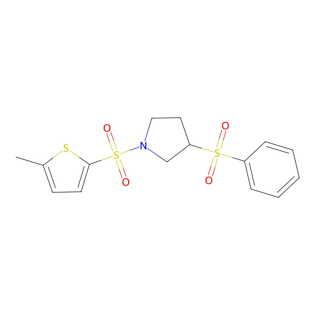 1-((5-Methylthiophen-2-yl)sulfonyl)-3-(phenylsulfonyl)pyrrolidine molecular structure, CAS 1448071-60-0