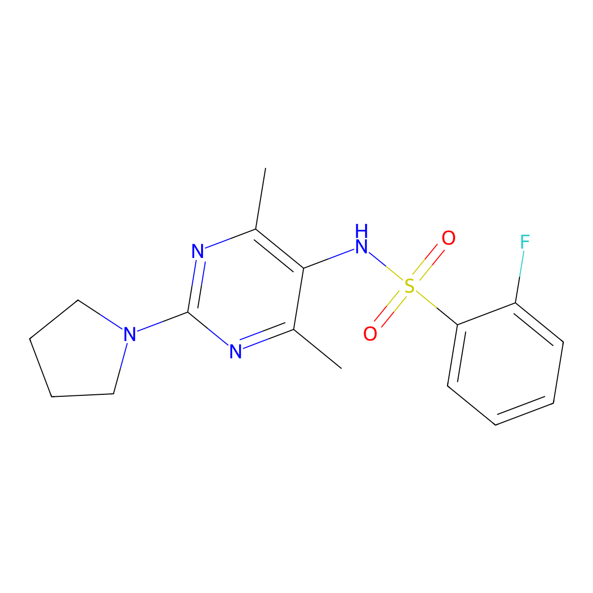 N-(4,6-dimethyl-2-(pyrrolidin-1-yl)pyrimidin-5-yl)-2-fluorobenzenesulfonamide molecular structure, CAS 1448071-61-1