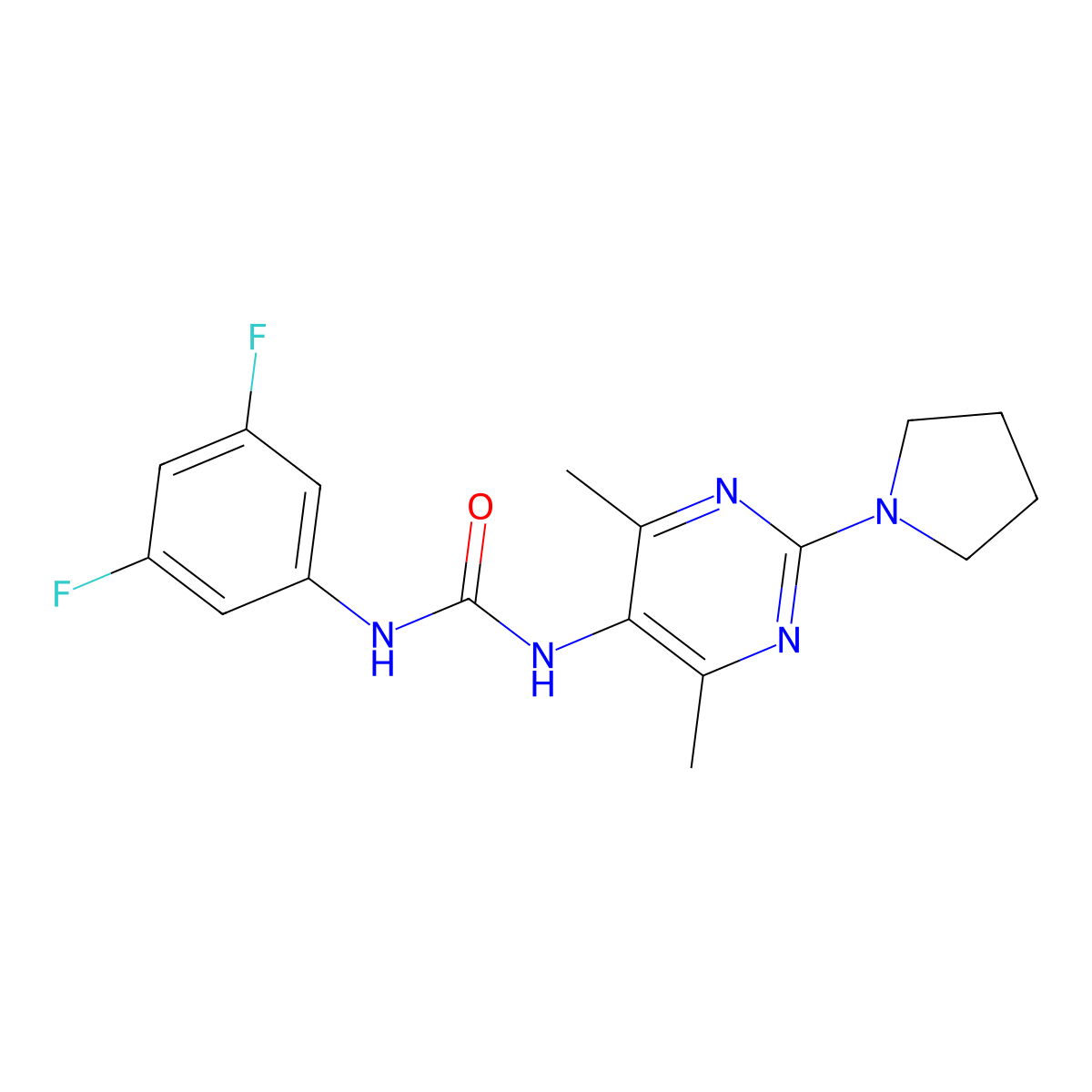1-(3,5-Difluorophenyl)-3-[4,6-dimethyl-2-(pyrrolidin-1-YL)pyrimidin-5-YL]urea molecular structure, CAS 1448071-62-2