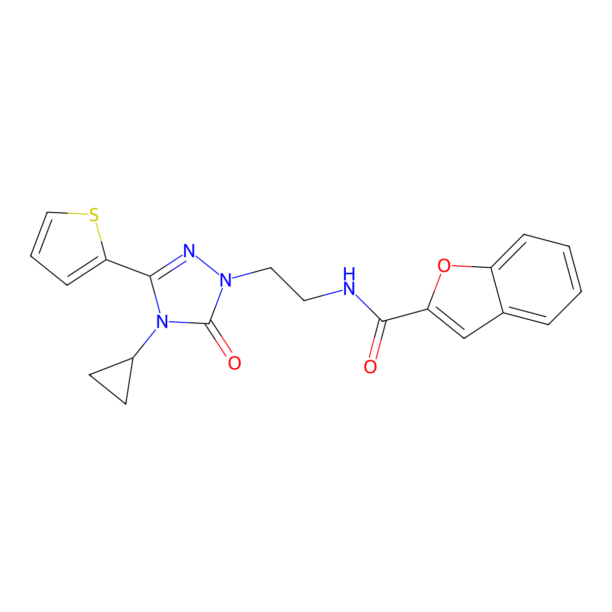 N-(2-(4-cyclopropyl-5-oxo-3-(thiophen-2-yl)-4,5-dihydro-1H-1,2,4-triazol-1-yl)ethyl)benzofuran-2-carboxamide molecular structure, CAS 1448071-64-4