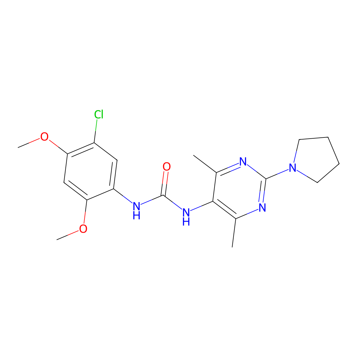 1-(5-Chloro-2,4-dimethoxyphenyl)-3-[4,6-dimethyl-2-(pyrrolidin-1-YL)pyrimidin-5-YL]urea molecular structure, CAS 1448071-67-7