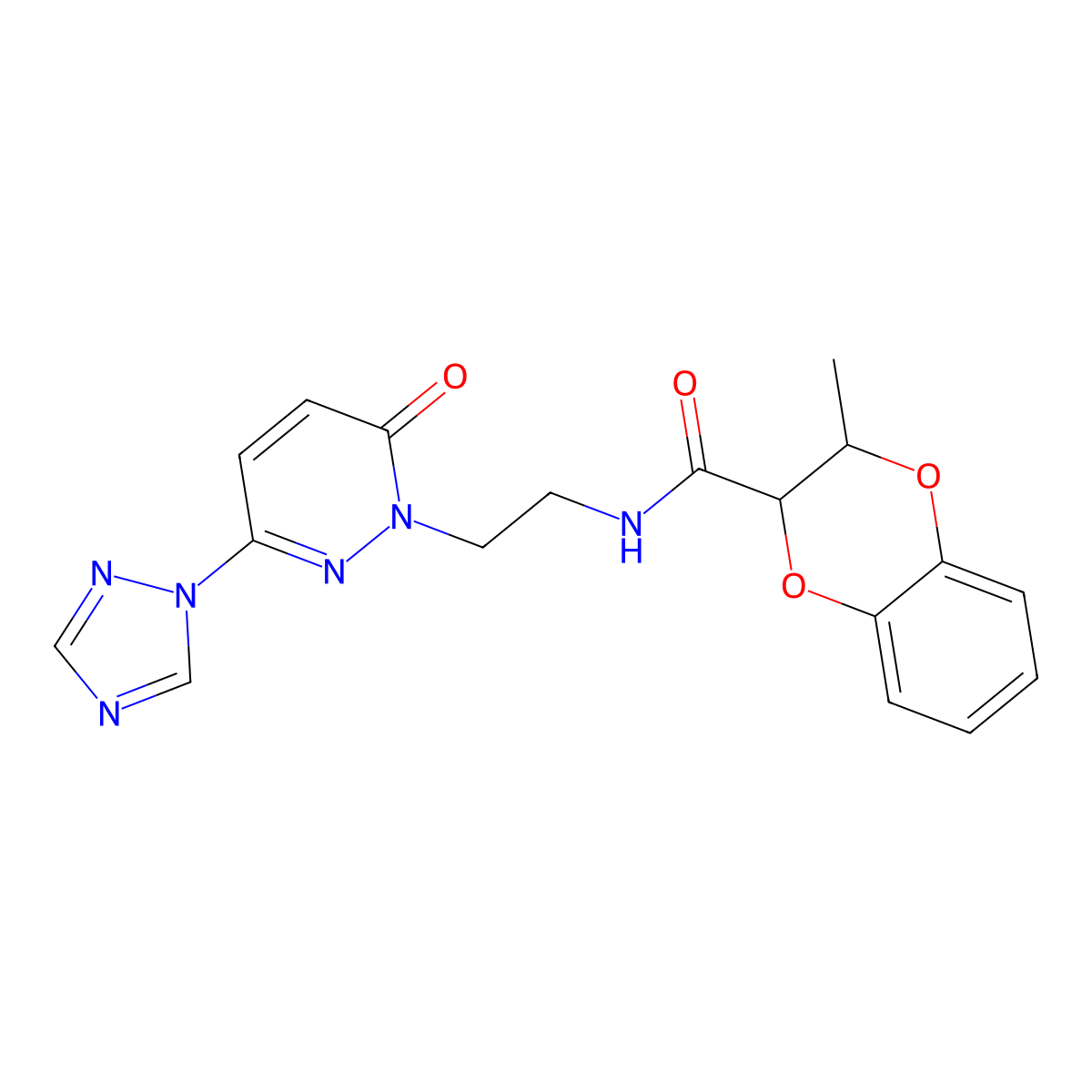 3-methyl-N-(2-(6-oxo-3-(1H-1,2,4-triazol-1-yl)pyridazin-1(6H)-yl)ethyl)-2,3-dihydrobenzo[b][1,4]dioxine-2-carboxamide molecular structure, CAS 1448071-68-8