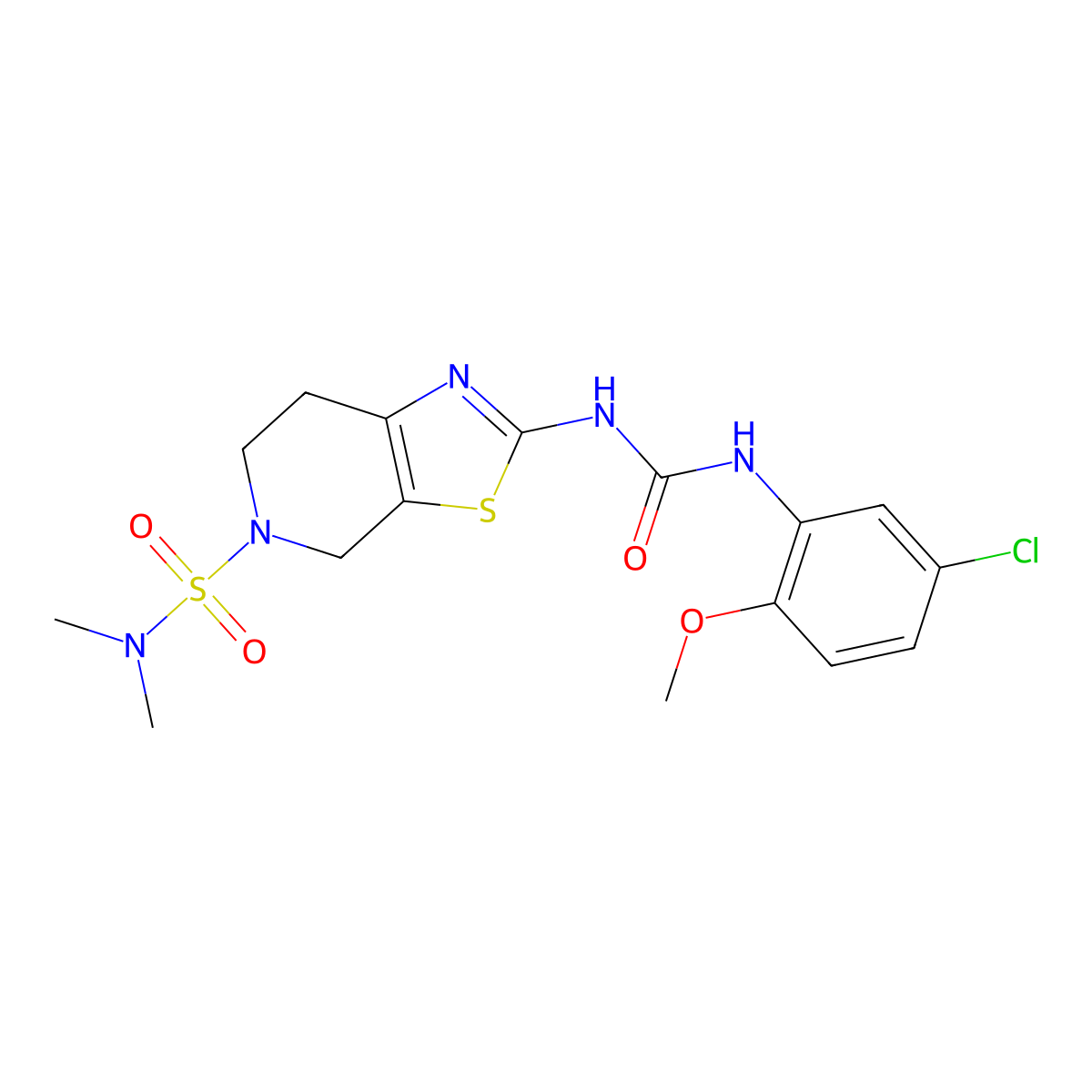 2-(3-(5-chloro-2-methoxyphenyl)ureido)-N,N-dimethyl-6,7-dihydrothiazolo[5,4-c]pyridine-5(4H)-sulfonamide molecular structure, CAS 1448071-69-9