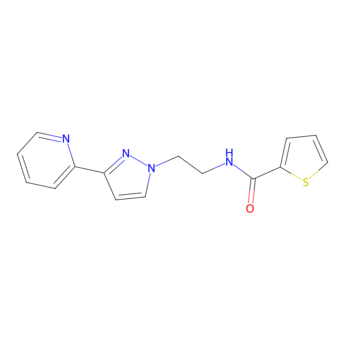 N-(2-(3-(pyridin-2-yl)-1H-pyrazol-1-yl)ethyl)thiophene-2-carboxamide molecular structure, CAS 1448071-70-2
