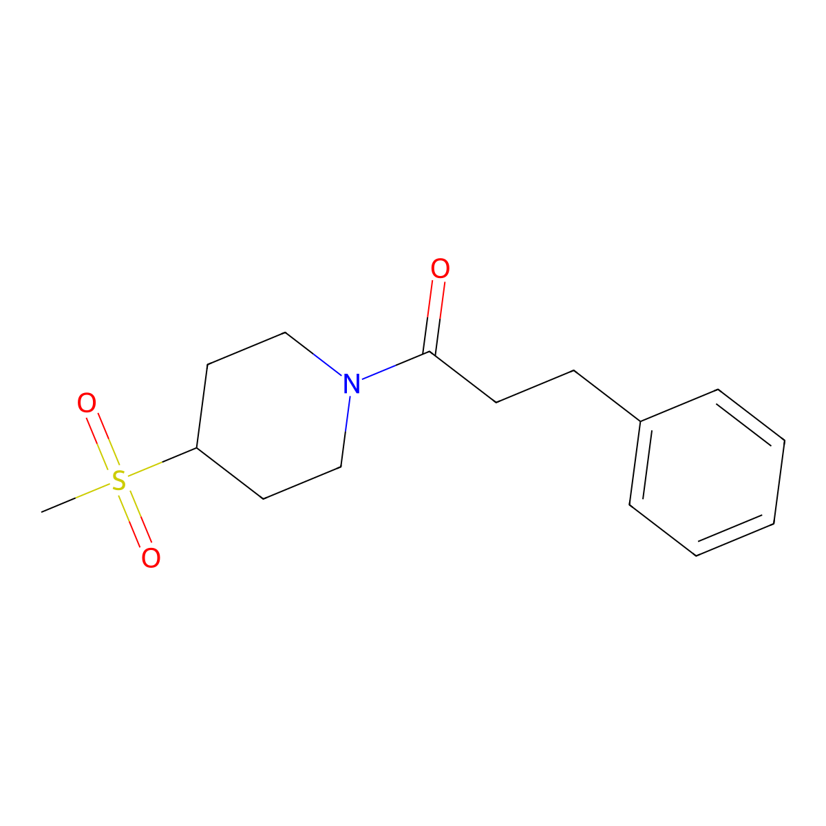 1-(4-(Methylsulfonyl)piperidin-1-yl)-3-phenylpropan-1-one molecular structure, CAS 1448071-71-3