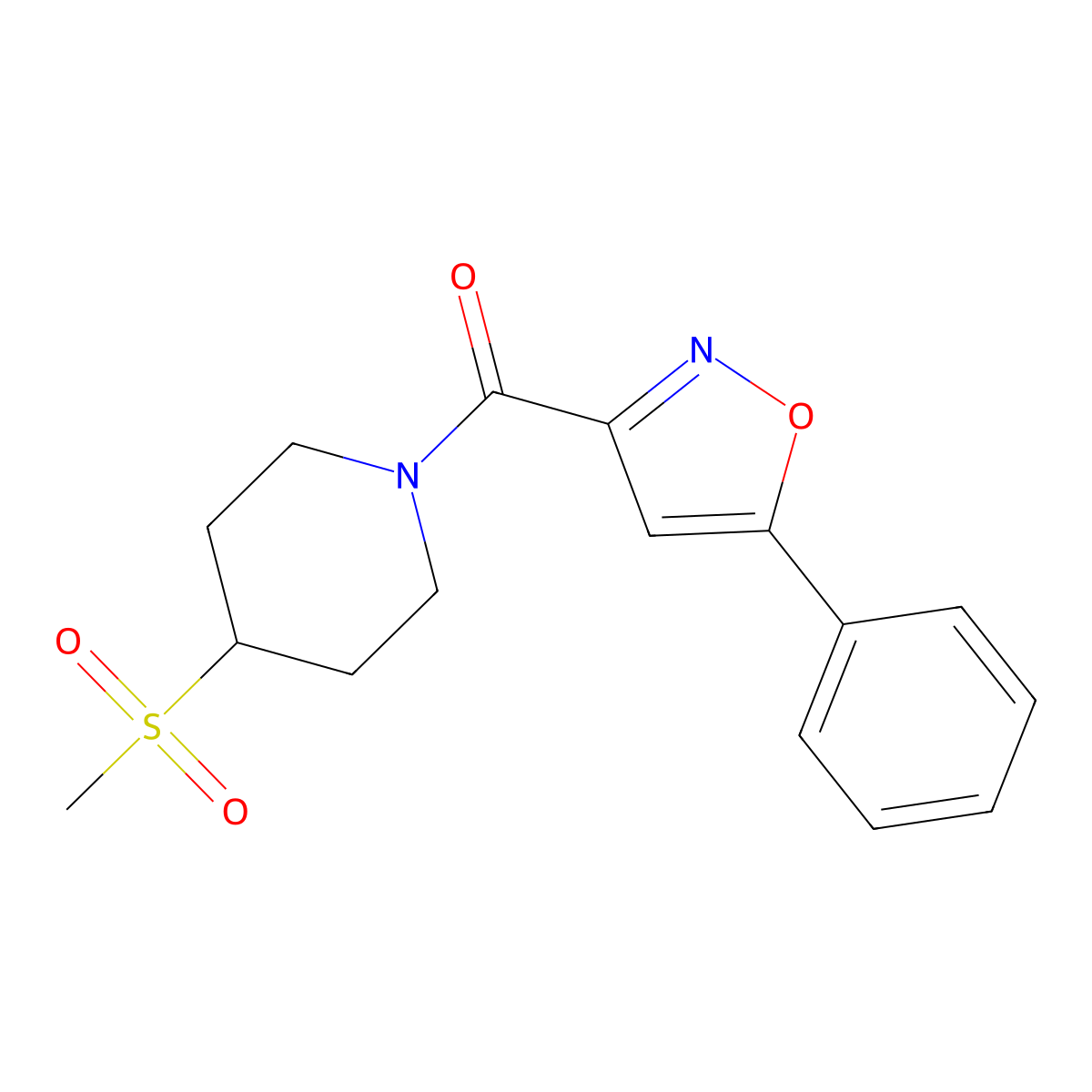 (4-(Methylsulfonyl)piperidin-1-yl)(5-phenylisoxazol-3-yl)methanone molecular structure, CAS 1448071-77-9