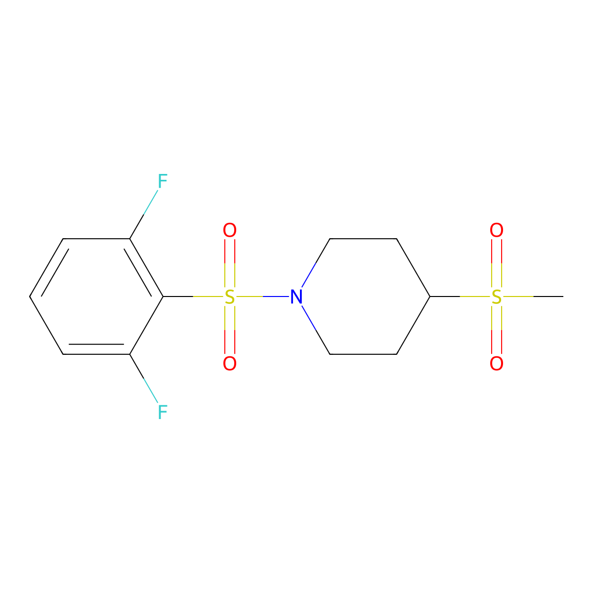 1-((2,6-Difluorophenyl)sulfonyl)-4-(methylsulfonyl)piperidine molecular structure, CAS 1448071-82-6