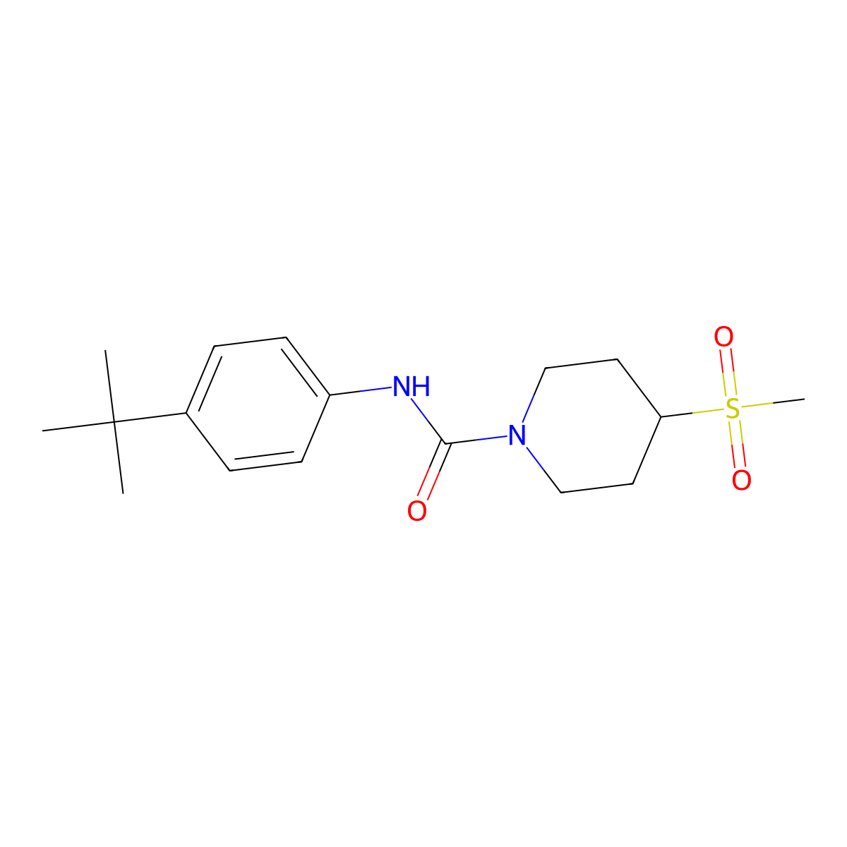 N-(4-(tert-butyl)phenyl)-4-(methylsulfonyl)piperidine-1-carboxamide molecular structure, CAS 1448071-85-9