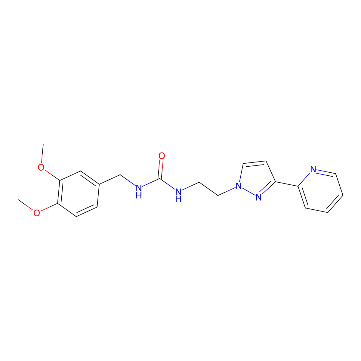 1-(3,4-dimethoxybenzyl)-3-(2-(3-(pyridin-2-yl)-1H-pyrazol-1-yl)ethyl)urea molecular structure, CAS 1448071-86-0