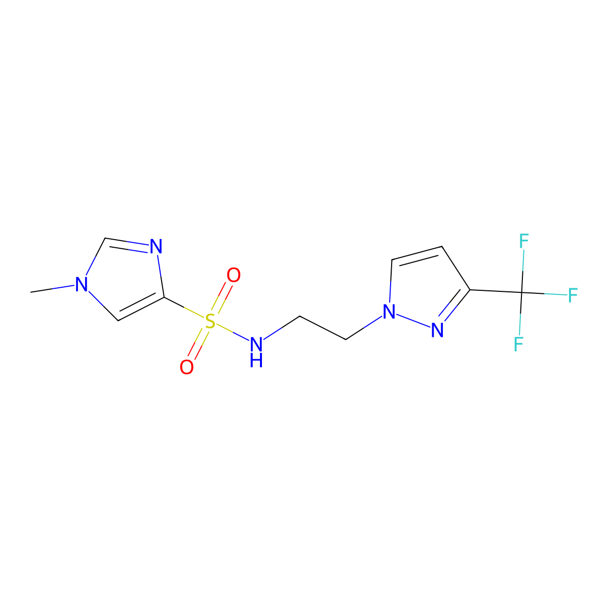 1-methyl-N-{2-[3-(trifluoromethyl)-1H-pyrazol-1-yl]ethyl}-1H-imidazole-4-sulfonamide molecular structure, CAS 1448071-94-0