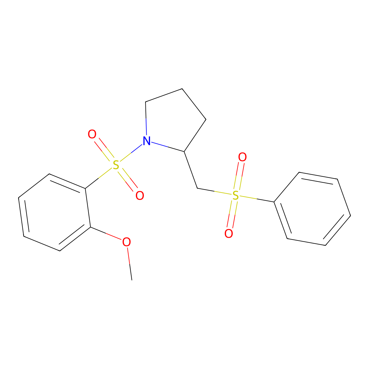 1-((2-Methoxyphenyl)sulfonyl)-2-((phenylsulfonyl)methyl)pyrrolidine molecular structure, CAS 1448071-96-2