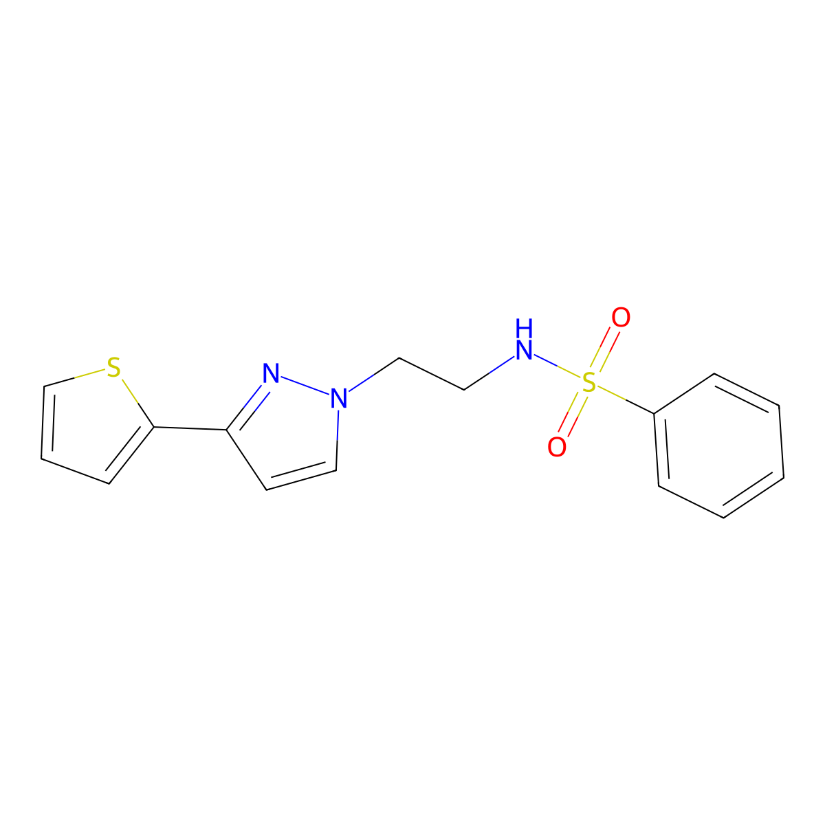 N-(2-(3-(thiophen-2-yl)-1H-pyrazol-1-yl)ethyl)benzenesulfonamide molecular structure, CAS 1448071-98-4
