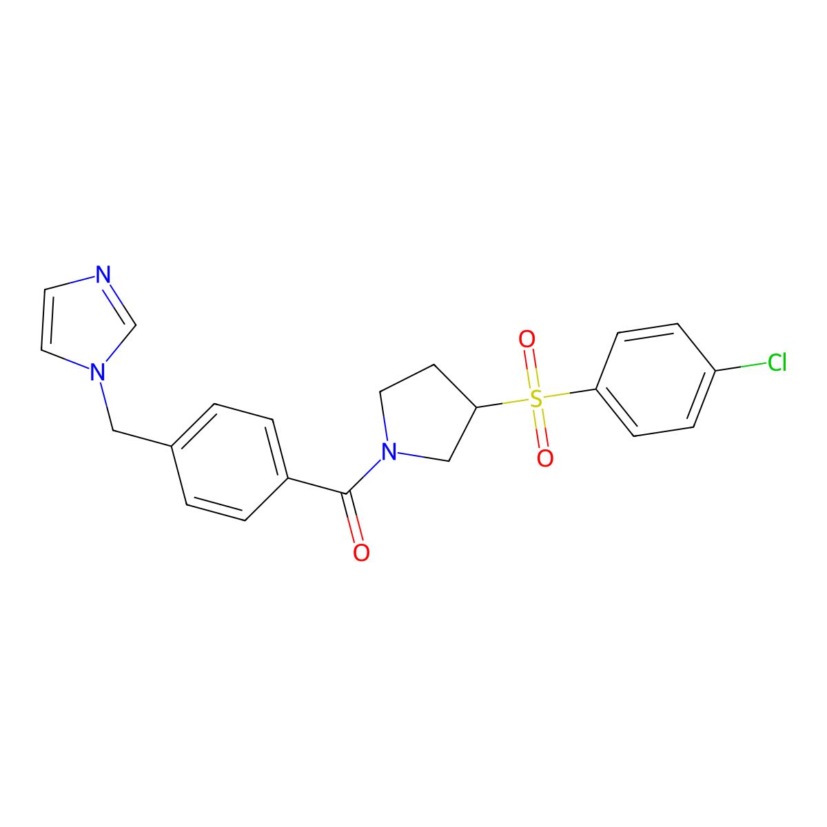 (4-((1H-imidazol-1-yl)methyl)phenyl)(3-((4-chlorophenyl)sulfonyl)pyrrolidin-1-yl)methanone molecular structure, CAS 1448072-01-2