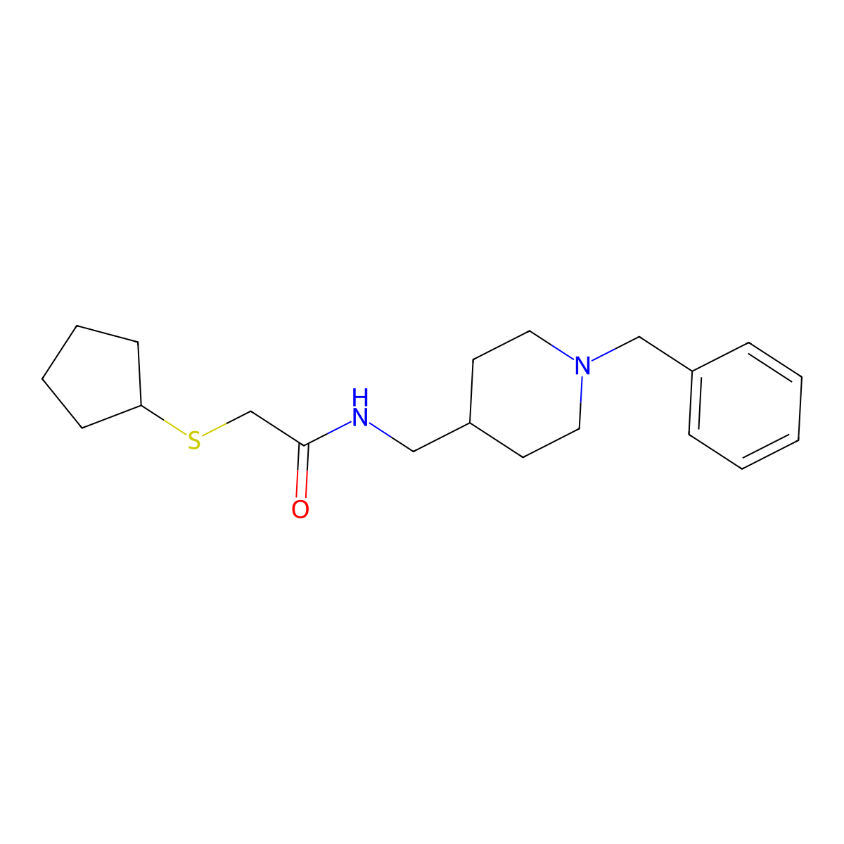 N-((1-benzylpiperidin-4-yl)methyl)-2-(cyclopentylthio)acetamide molecular structure, CAS 1448072-03-4