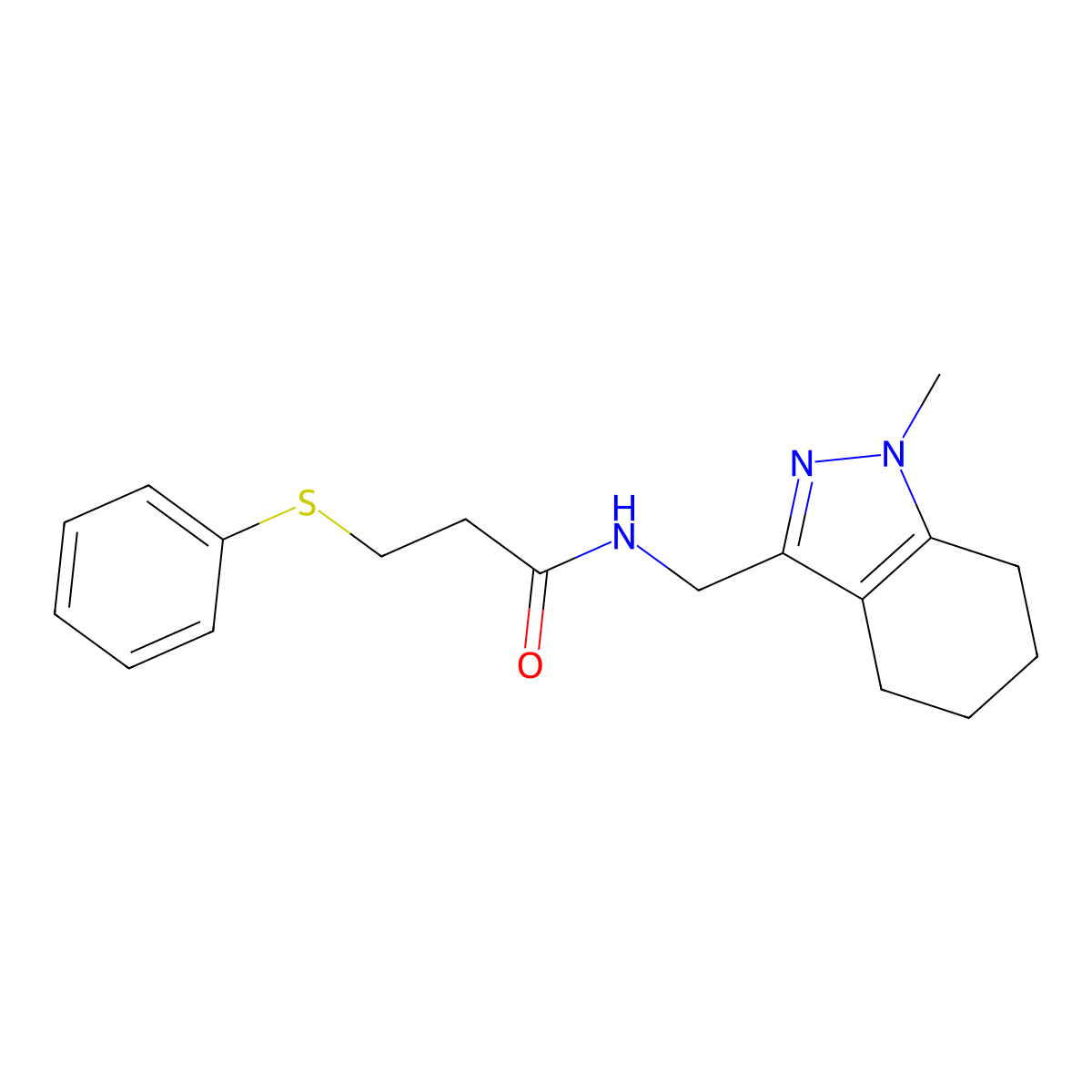 N-((1-methyl-4,5,6,7-tetrahydro-1H-indazol-3-yl)methyl)-3-(phenylthio)propanamide molecular structure, CAS 1448072-04-5