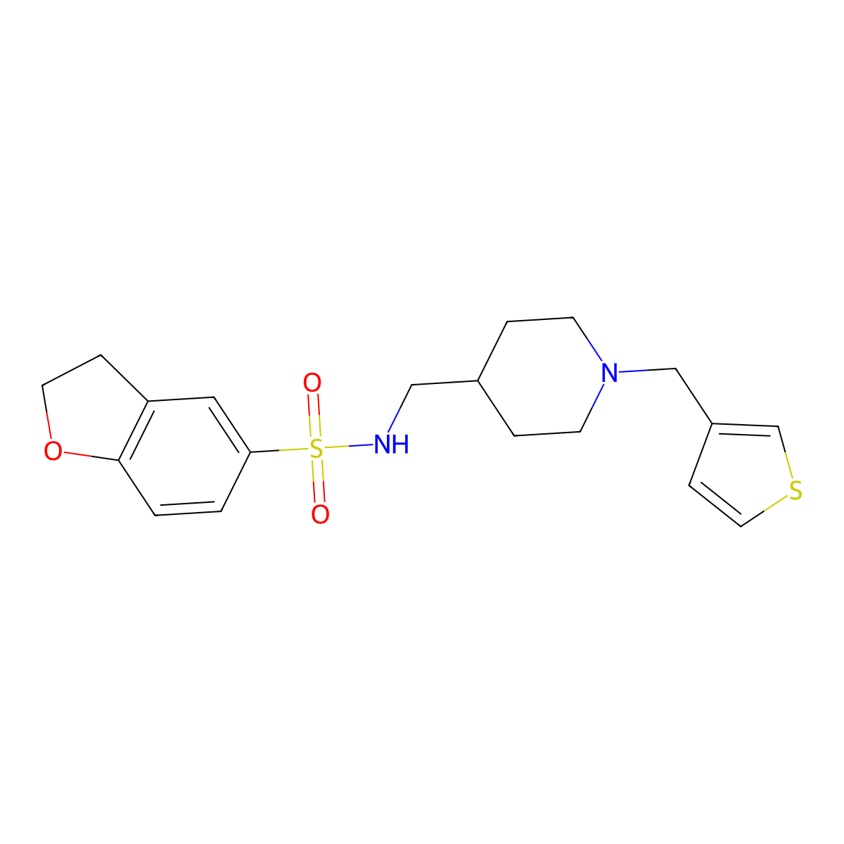 N-((1-(thiophen-3-ylmethyl)piperidin-4-yl)methyl)-2,3-dihydrobenzofuran-5-sulfonamide molecular structure, CAS 1448072-07-8