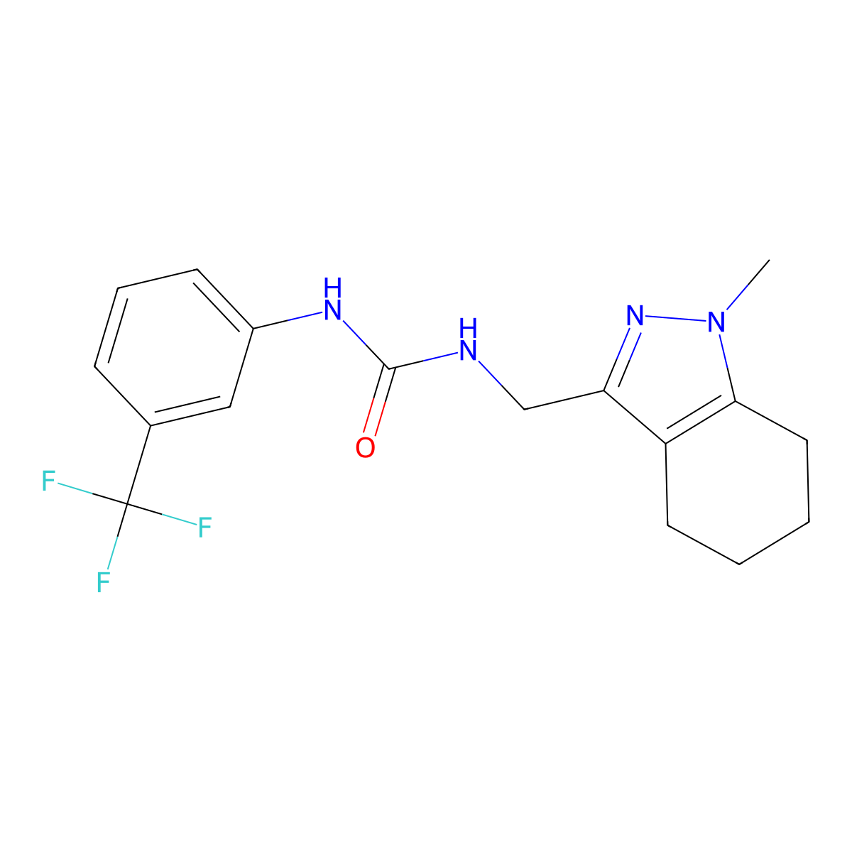 1-((1-methyl-4,5,6,7-tetrahydro-1H-indazol-3-yl)methyl)-3-(3-(trifluoromethyl)phenyl)urea molecular structure, CAS 1448072-08-9