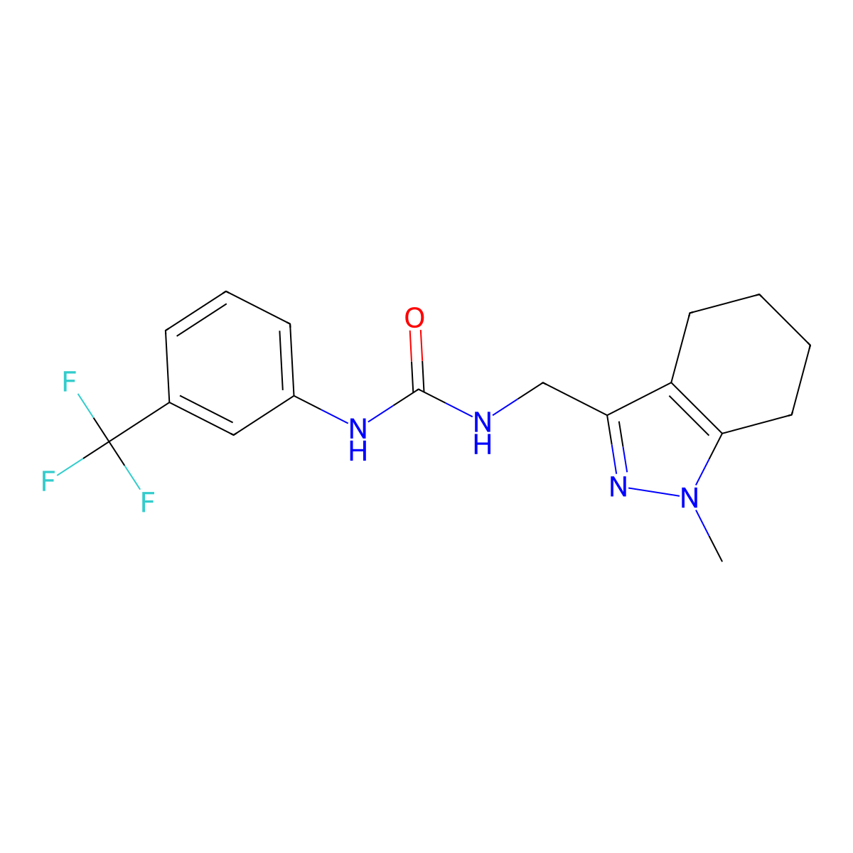 1-((1-methyl-4,5,6,7-tetrahydro-1H-indazol-3-yl)methyl)-3-(3-(trifluoromethyl)phenyl)urea molecular structure, CAS 1448072-08-9