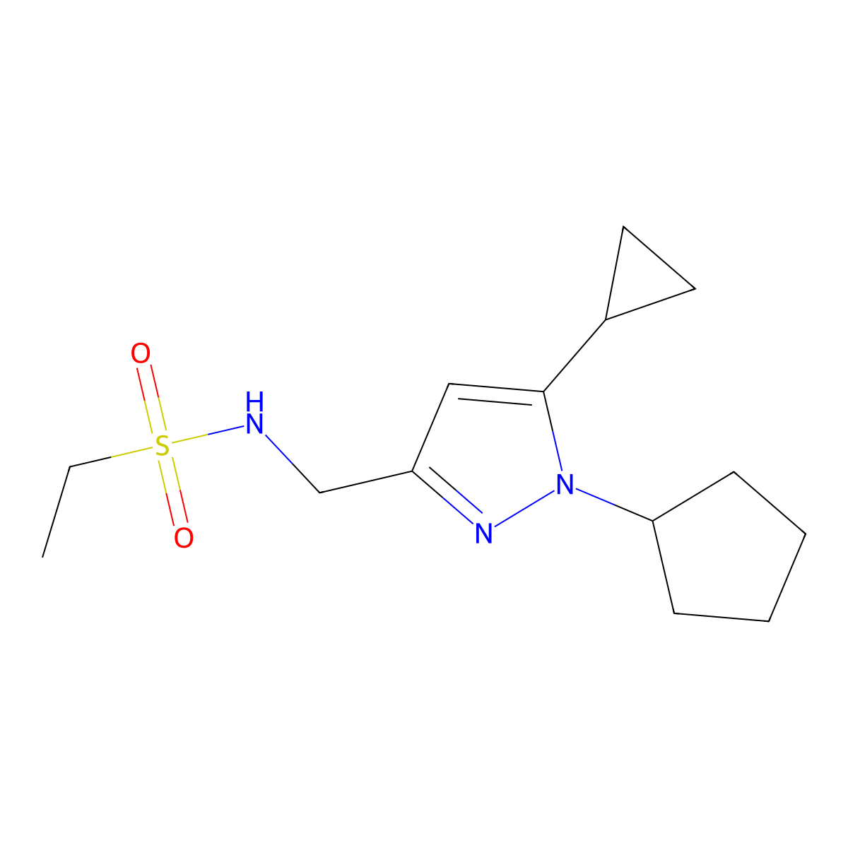 N-((1-cyclopentyl-5-cyclopropyl-1H-pyrazol-3-yl)methyl)ethanesulfonamide molecular structure, CAS 1448072-13-6