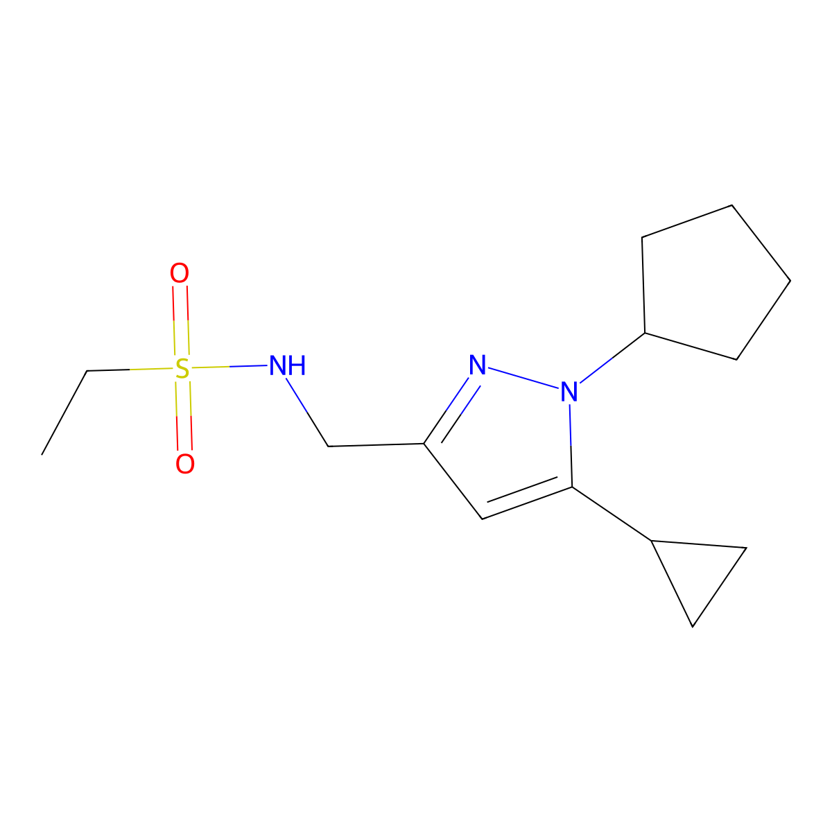 N-((1-cyclopentyl-5-cyclopropyl-1H-pyrazol-3-yl)methyl)ethanesulfonamide molecular structure, CAS 1448072-13-6