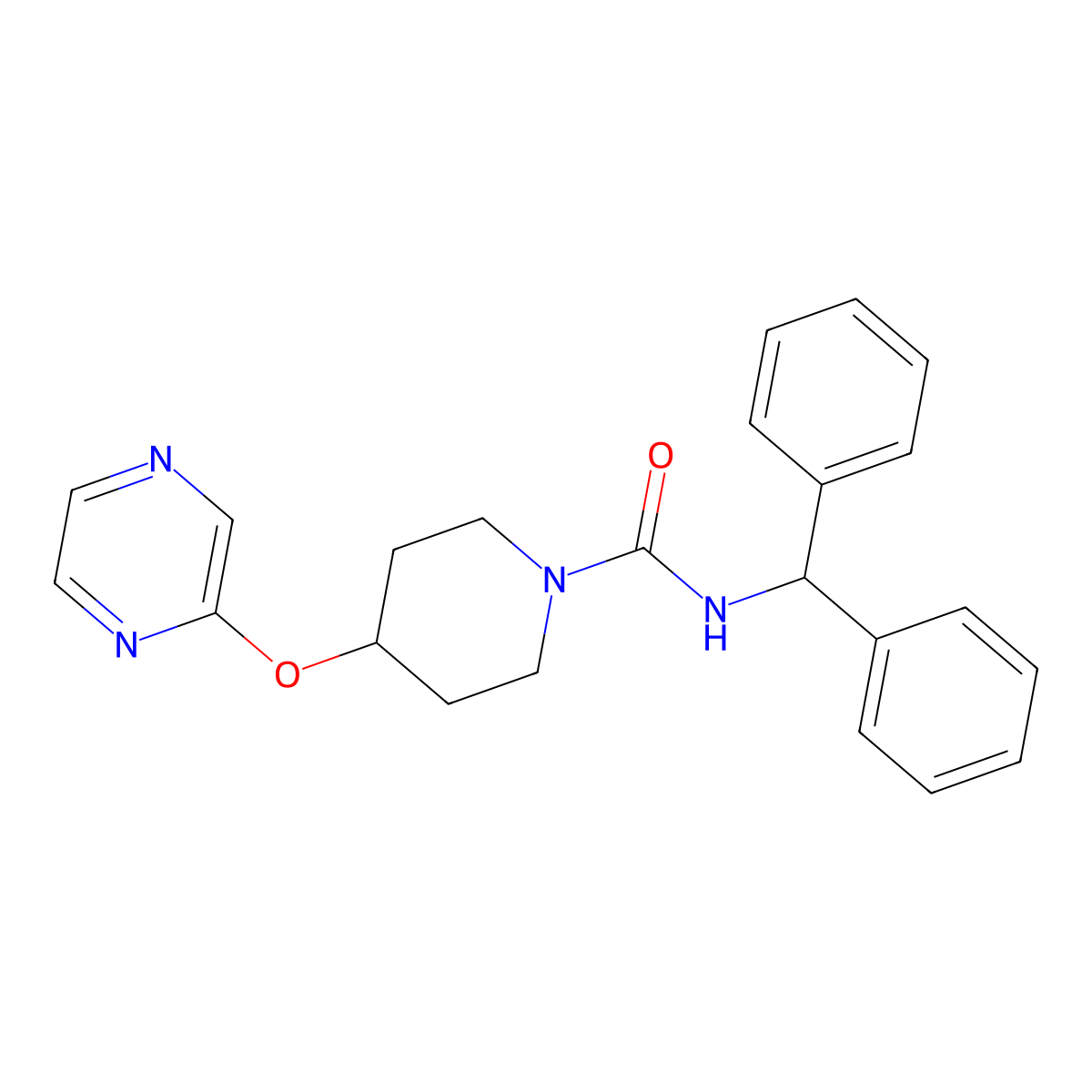 N-benzhydryl-4-(pyrazin-2-yloxy)piperidine-1-carboxamide molecular structure, CAS 1448072-14-7