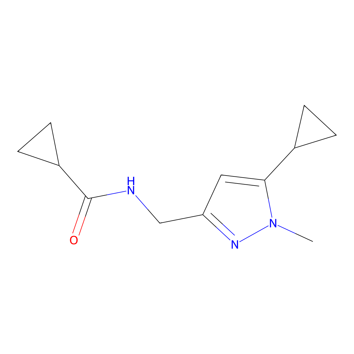 N-[(5-cyclopropyl-1-methyl-1H-pyrazol-3-yl)methyl]cyclopropanecarboxamide molecular structure, CAS 1448072-15-8