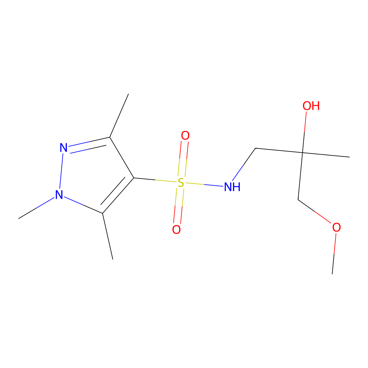N-(2-hydroxy-3-methoxy-2-methylpropyl)-1,3,5-trimethyl-1H-pyrazole-4-sulfonamide molecular structure, CAS 1448072-17-0