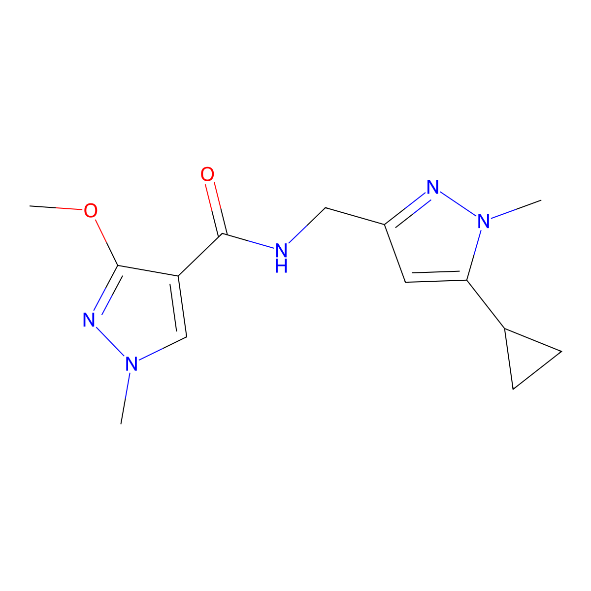 N-[(5-cyclopropyl-1-methyl-1H-pyrazol-3-yl)methyl]-3-methoxy-1-methyl-1H-pyrazole-4-carboxamide molecular structure, CAS 1448072-18-1