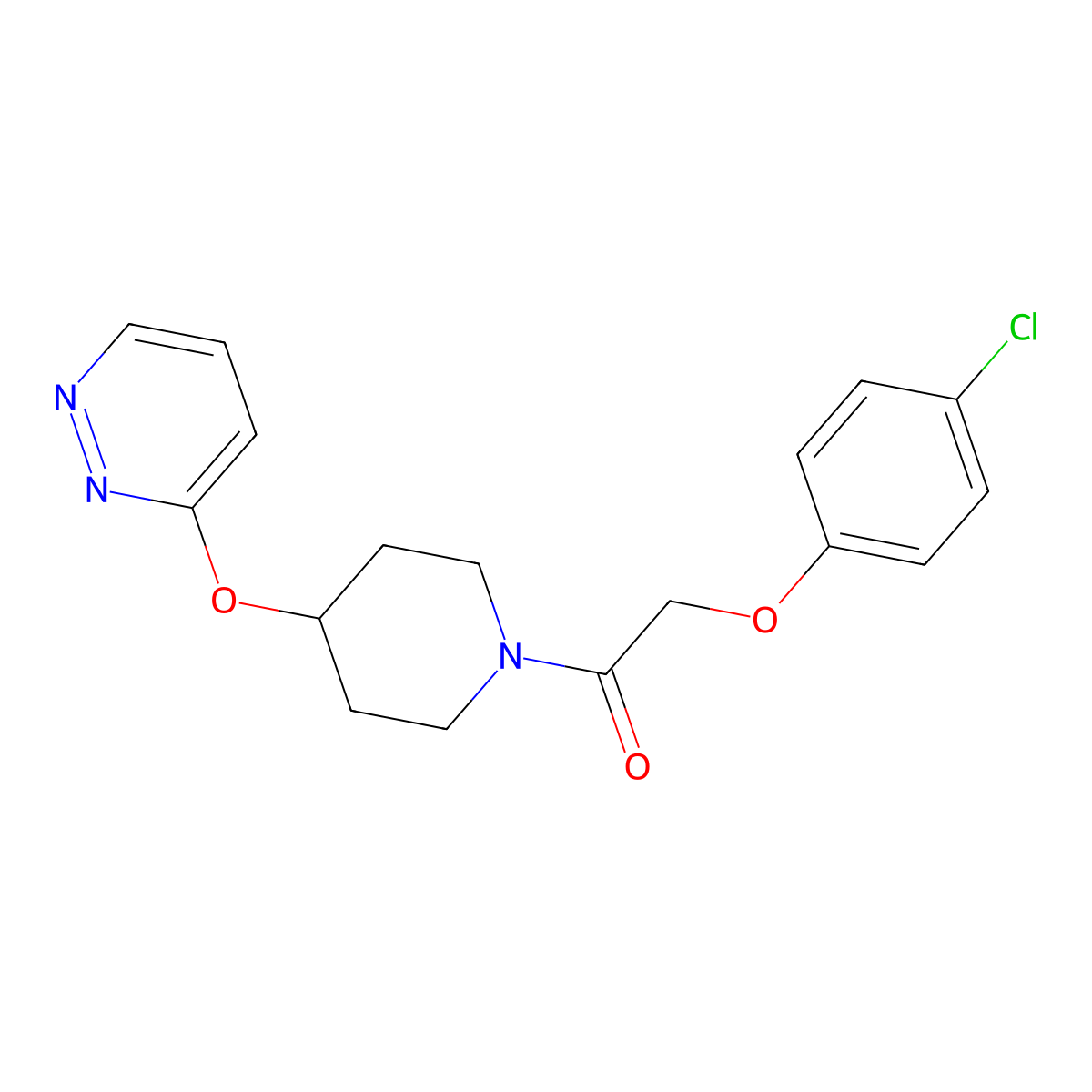 2-(4-Chlorophenoxy)-1-(4-(pyridazin-3-yloxy)piperidin-1-yl)ethanone molecular structure, CAS 1448072-20-5