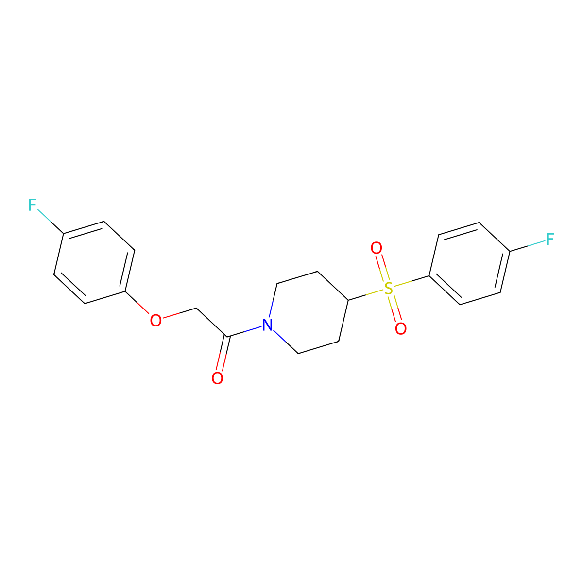 2-(4-Fluorophenoxy)-1-(4-((4-fluorophenyl)sulfonyl)piperidin-1-yl)ethanone molecular structure, CAS 1448072-24-9