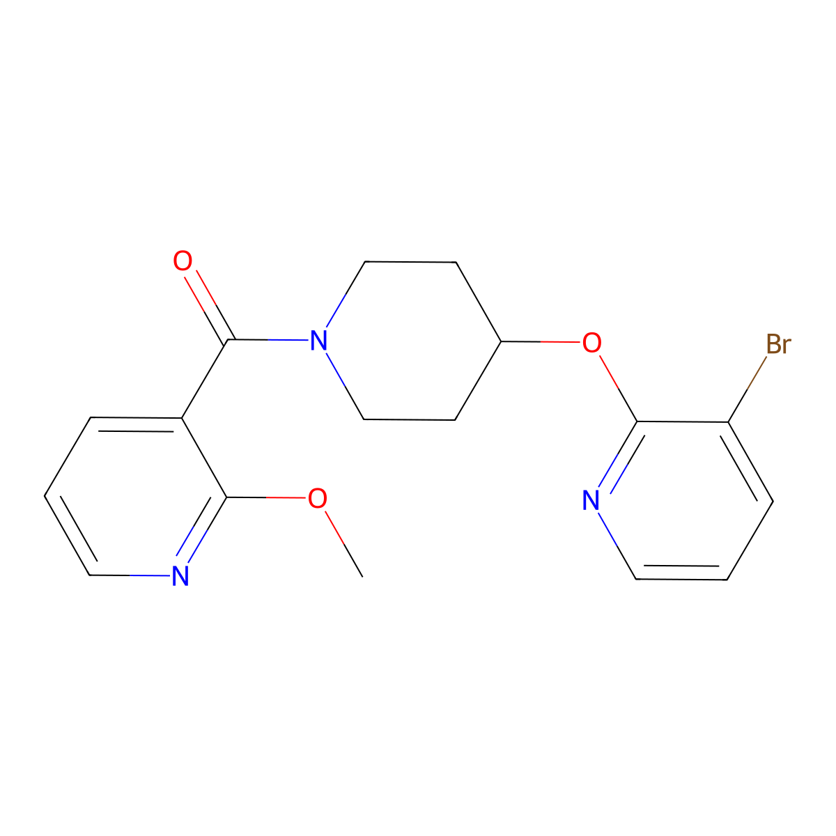 (4-((3-Bromopyridin-2-yl)oxy)piperidin-1-yl)(2-methoxypyridin-3-yl)methanone molecular structure, CAS 1448072-25-0