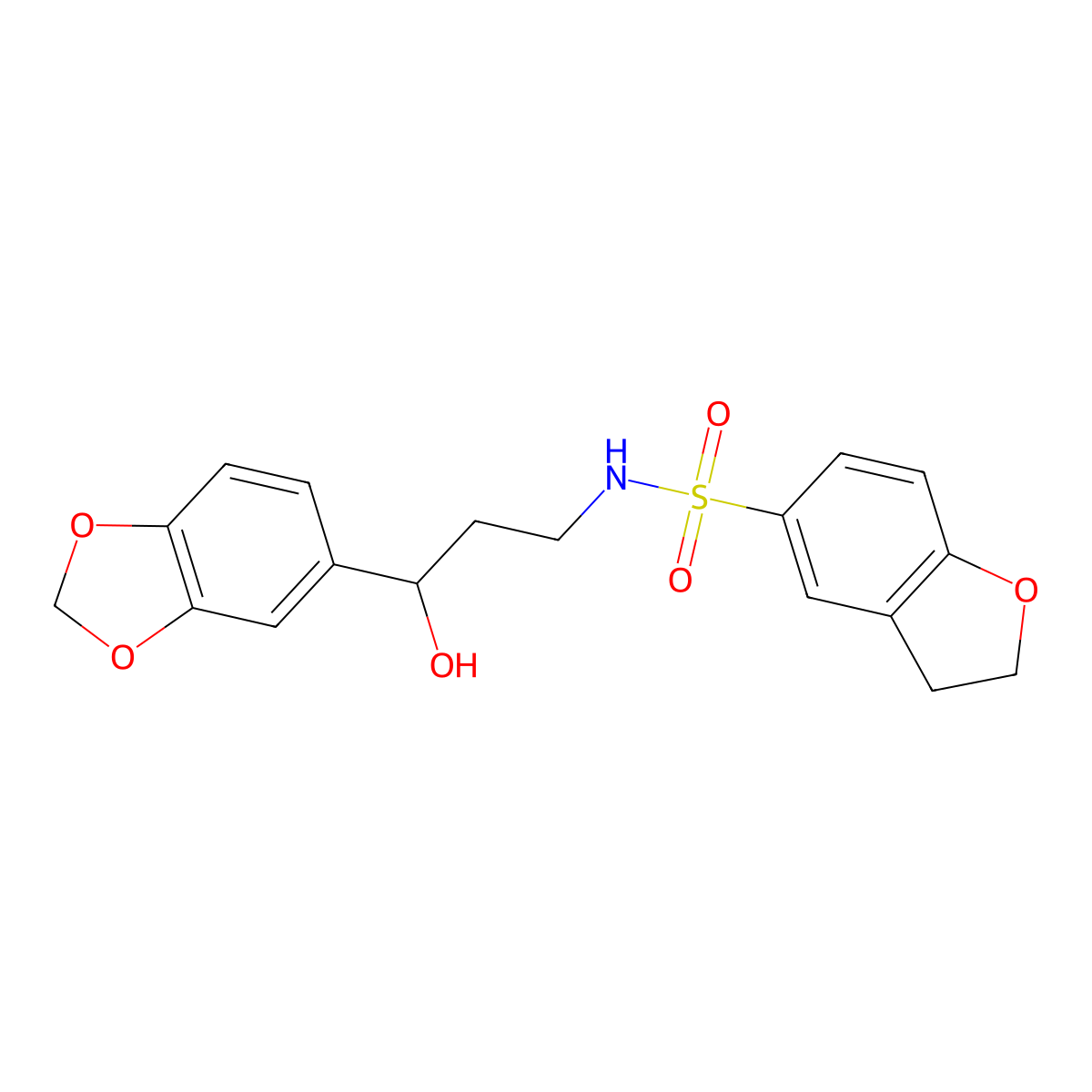 N-(3-(benzo[d][1,3]dioxol-5-yl)-3-hydroxypropyl)-2,3-dihydrobenzofuran-5-sulfonamide molecular structure, CAS 1448072-27-2