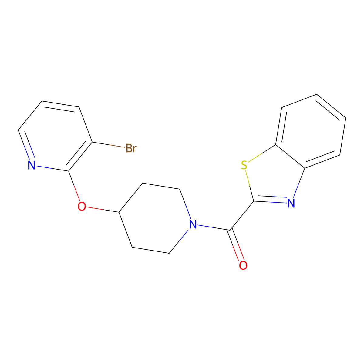 Benzo[d]thiazol-2-yl(4-((3-bromopyridin-2-yl)oxy)piperidin-1-yl)methanone molecular structure, CAS 1448072-31-8