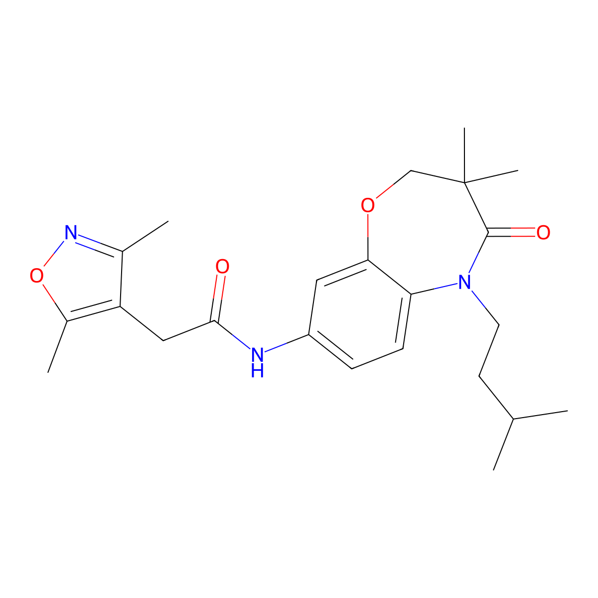 2-(3,5-dimethylisoxazol-4-yl)-N-(5-isopentyl-3,3-dimethyl-4-oxo-2,3,4,5-tetrahydrobenzo[b][1,4]oxazepin-8-yl)acetamide molecular structure, CAS 1448072-34-1