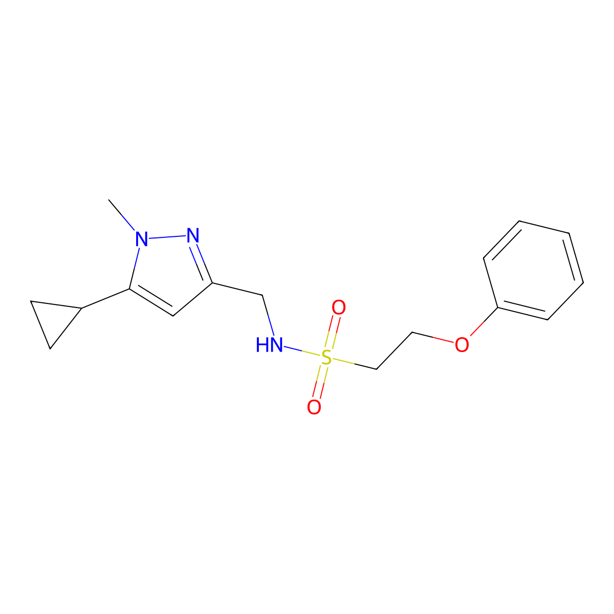 N-((5-cyclopropyl-1-methyl-1H-pyrazol-3-yl)methyl)-2-phenoxyethanesulfonamide molecular structure, CAS 1448072-35-2