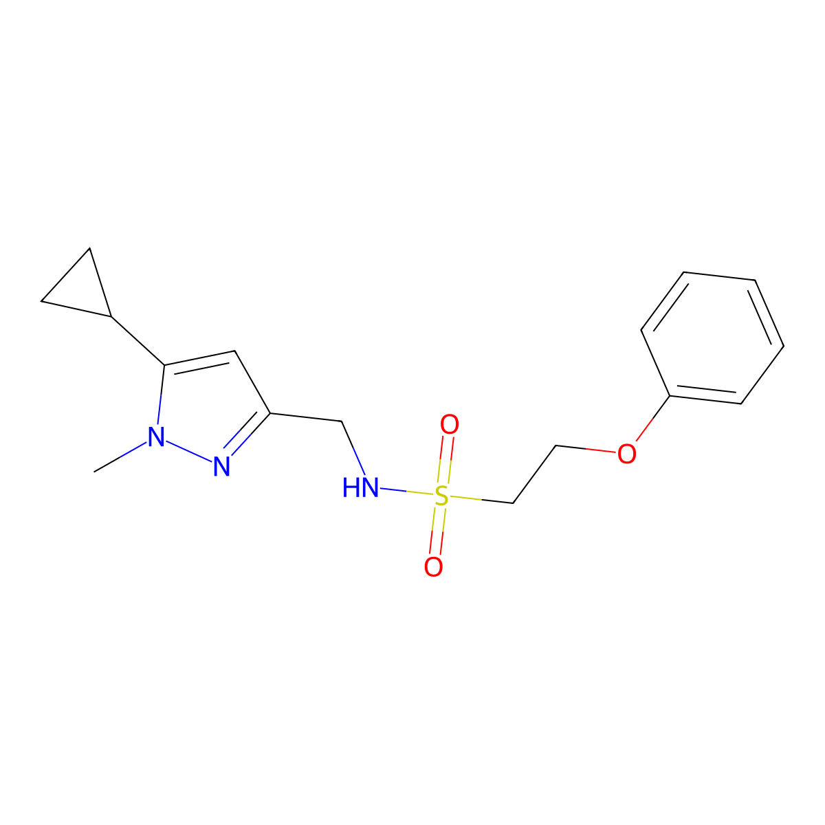 N-((5-cyclopropyl-1-methyl-1H-pyrazol-3-yl)methyl)-2-phenoxyethanesulfonamide molecular structure, CAS 1448072-35-2