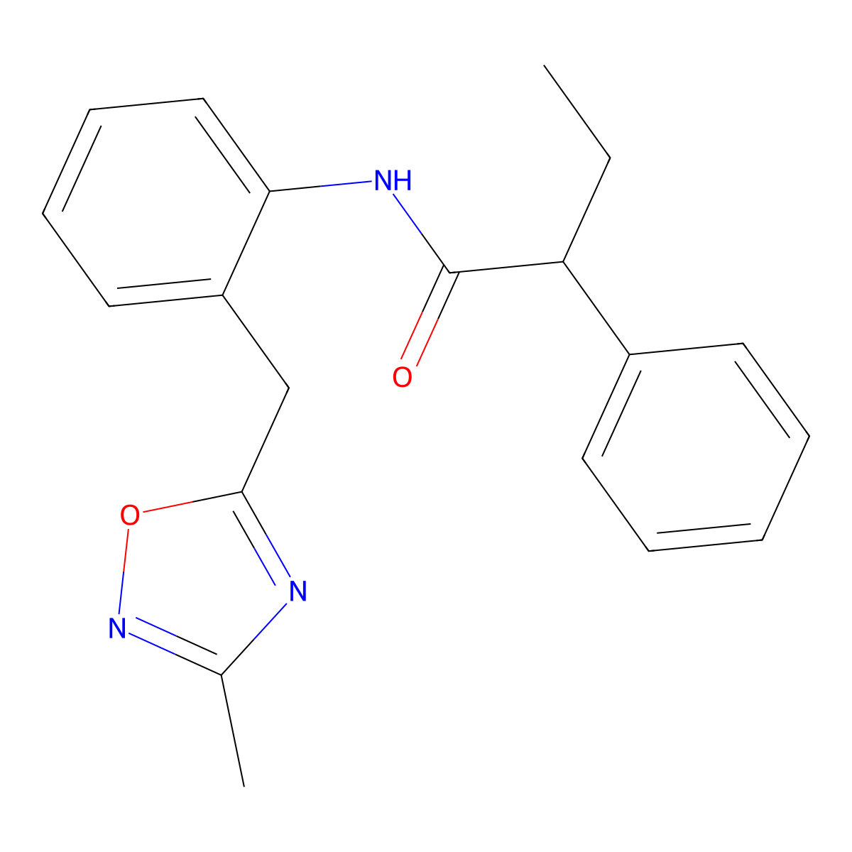 N-(2-((3-methyl-1,2,4-oxadiazol-5-yl)methyl)phenyl)-2-phenylbutanamide molecular structure, CAS 1448072-39-6