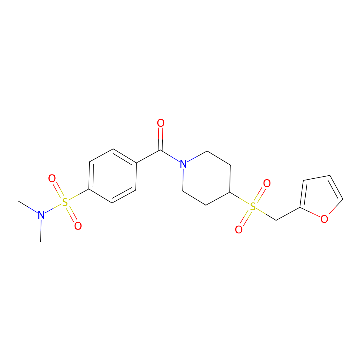 4-(4-((furan-2-ylmethyl)sulfonyl)piperidine-1-carbonyl)-N,N-dimethylbenzenesulfonamide molecular structure, CAS 1448072-41-0
