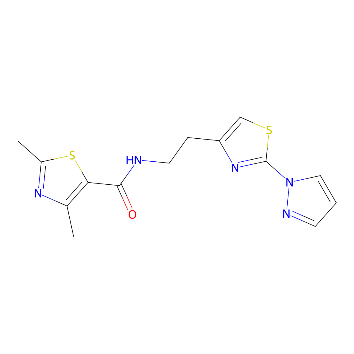 N-(2-(2-(1H-pyrazol-1-yl)thiazol-4-yl)ethyl)-2,4-dimethylthiazole-5-carboxamide molecular structure, CAS 1448072-42-1