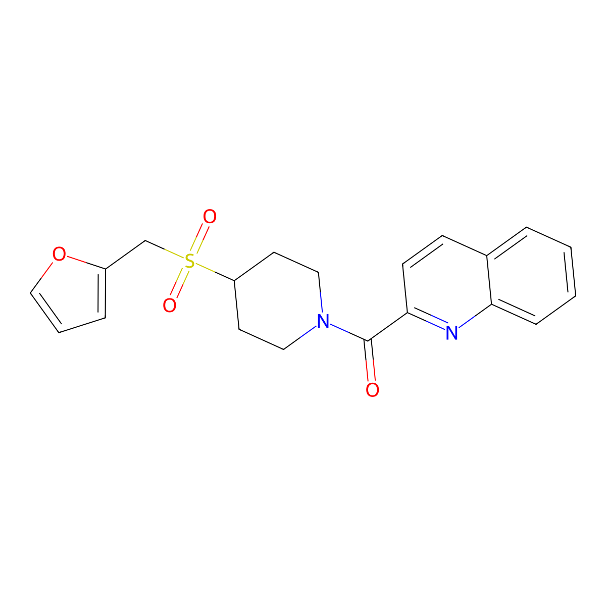 (4-((Furan-2-ylmethyl)sulfonyl)piperidin-1-yl)(quinolin-2-yl)methanone molecular structure, CAS 1448072-44-3