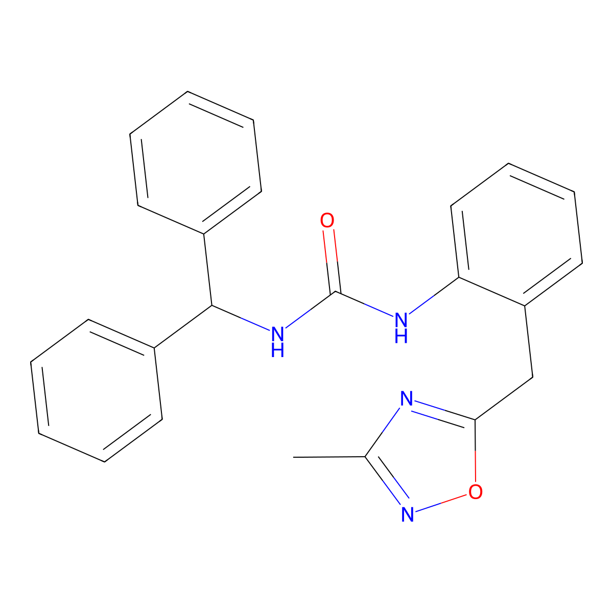 1-Benzhydryl-3-(2-((3-methyl-1,2,4-oxadiazol-5-yl)methyl)phenyl)urea molecular structure, CAS 1448072-45-4