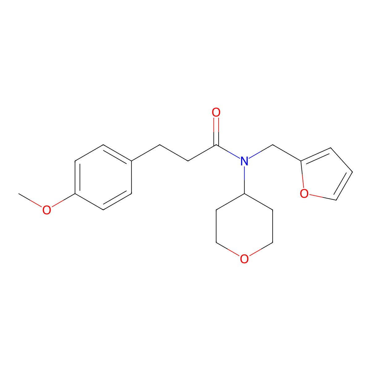 N-(furan-2-ylmethyl)-3-(4-methoxyphenyl)-N-(tetrahydro-2H-pyran-4-yl)propanamide molecular structure, CAS 1448072-49-8